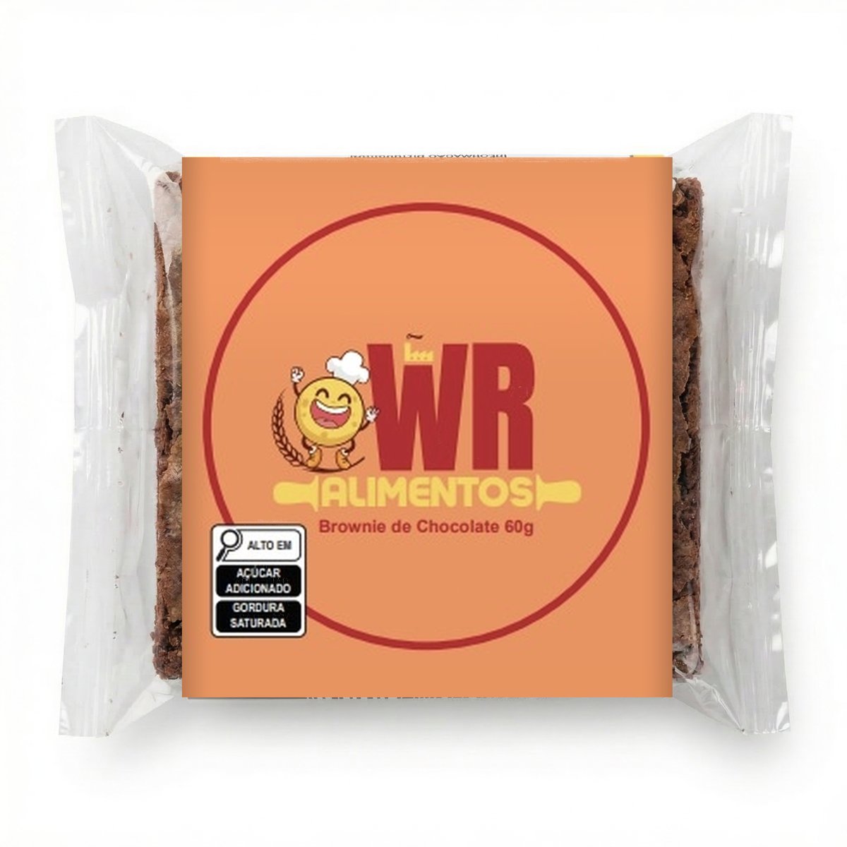Snack de brownie embalado com a marca de um cliente
