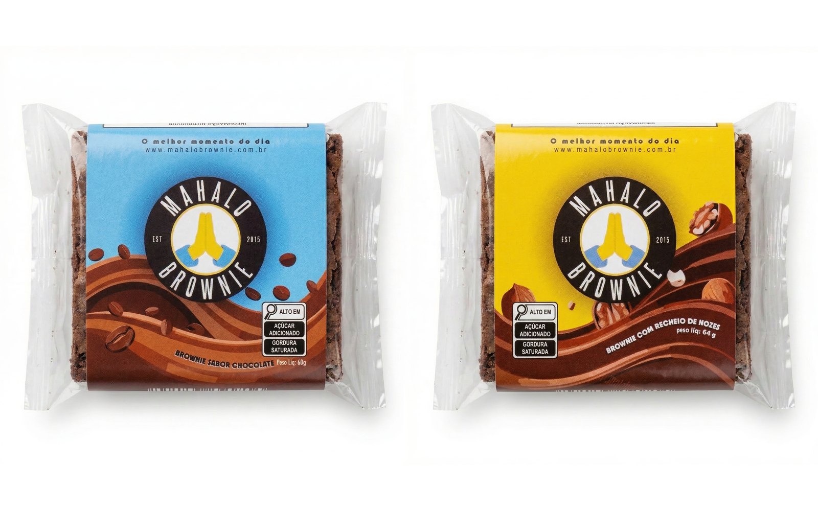 Snacks Mahalo Brownie nos sabores Tradicional e Nozes